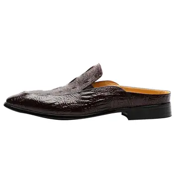 Vyrų tendencijos odos mulų pusė šlepetės prabanga išorinis dėvėti vyriški odiniai batai Krokodilo modelis Atvira nugara Šlepetės Dizainerio Batus