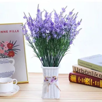 6Pcs Plastiko Levandų Dirbtinių Gėlių Violetinė Levandų Puokštė su Žalia Lapų Netikrą Gėlių Puokštės, Vestuvių Dekoravimas Namuose