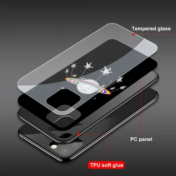 Ciciber Mėnulis Mielas Astronautas Atveju Iphone, 11 atveju Iphone, 11 XR Pro XS MAX X 7 8 6 6S Plus SE 2020 Grūdinto Stiklo Dangtis