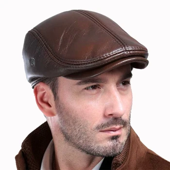 Vyriški lauko odos skrybėlę žiemos Beretės vyrų šiltas Ausų apsaugos bžūp natūralios odos tėtis skrybėlę didmeninė Laisvalaikio kaulų