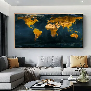 Didelis Dydis Žemėlapį, Plakatai, Tapyba ir grafika Sienos Meno Tapybos Drobės Aukso Pasaulio Žemėlapio Vaizdą Tyrimas Kambarį Namo Apdaila