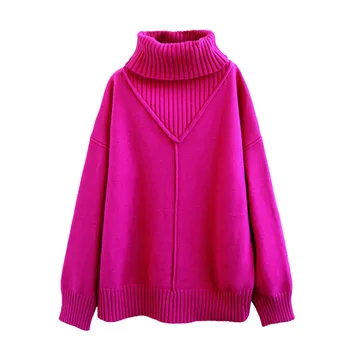 2020 M. Žiemos Naujas Golfo Moterims Megztiniai Ir Puloveriai Hot Pink Prarasti Tirštėti Šiltas Lady Išsitraukia Visas Rungtynes Outwear Kailis Viršūnės