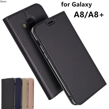 Piniginės stiliaus Magnetinio Adsorbcijos Atveju Pu Odos Samsung Galaxy A8 2018 A530F / A8 Plus+2018 A730F Matinis Flip Cover Atveju