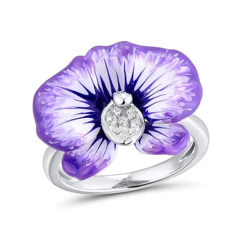 Elegantiškas Gėlių Žiedo Pumpuras Sidabro Spalvos Vestuvių, Sužadėtuvių Žiedai Moterims Išskirtinį Violetinė Emalio Piršto Žiedas Papuošalai O5T310