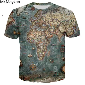 Juokinga Pasaulio Žemėlapį Ir Gyvūnų marškinėliai 3D Spausdinimo Cool marškinėlius Vyrų, Moterų Atsitiktinis Streetwear hip-hop Ropa hombre drabužius harajuku Viršūnės