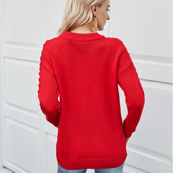Raudonas Megztinis Moteris 2020 Tuščiaviduriai Iš Megztų Megztinių Moterims O Kaklo Džemperis Moterų Megztiniai Ilgomis Rankovėmis Rudas Šiltas Viršūnes Drabužiai