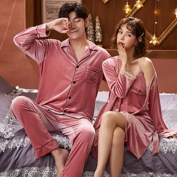Pora Pižama Moterims, Vyrams Rudenį Aksomo Namų Kostiumas Sleepwear naktiniai drabužiai, apatinis Trikotažas Rinkinys Sexy пижама женская Pijama Mujer