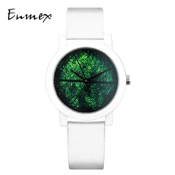 2019 Enmex kūrybinis dizainas neutralus laikrodis lapų venų koncepcija, trumpai paspauskite spalva paprastas veido pobūdžio mados kvarco lady laikrodžiai