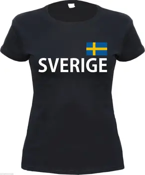 2019 Karšto Pardavimo Mados Ponios T-Shirt - SVERIGE - su Vėliava Print - S Iki XL, Juoda - Švedija Tee Marškinėliai