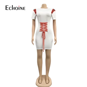Echoine 2020 Moterų Nėriniai Aukšto Juosmens Trumpas Rankovės Bodycon Midi Mini Suknelė Seksualus Šalies Klubas Tvarstis Atsitiktinis Derliaus Suknelės, Pieštuko