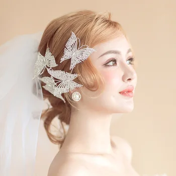 Naujas korėjos crystal butterfly hairbands moterų plaukų papuošalas Pokylių nuotaka plaukų papuošalai didmeninė
