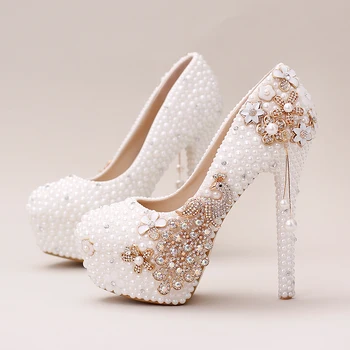 Moterų White Pearl super gerai su aukštos obcasie batų Phoenix nuotaka vestuvių batai
