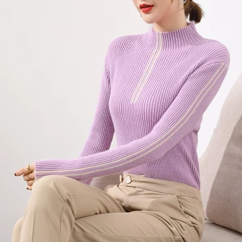 Naujas Elegantiškas Moterų rudens/žiemos megztinis dryžuotas kašmyro megztinis dugno megztinis mezgimo megztinis viršūnes drabužiai