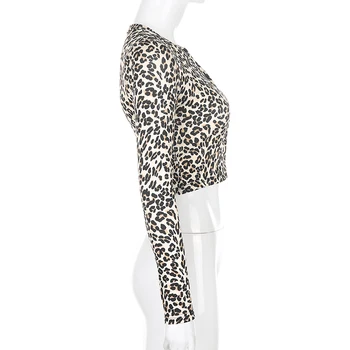 Sweetown Leopardas Spausdinti Sexy V Kaklo Rave Apranga Marškinėliai Moterims Ilgomis Rankovėmis Pasėlių Top Marškinėliai Femme 2020 M. Rudens Mados Streetwear