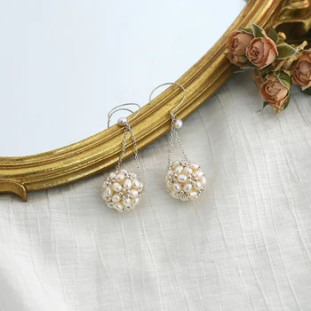 ASHIQI 925 sterlingas sidabro natūralių gėlavandenių perlų rankomis austi gėlių kamuolys auskarai mados dovana moterims