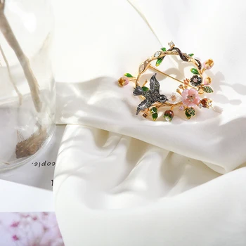 Vanssey bižuterijos Gėlių, Paukščių Gamtos Motina Pearl Shell Emalio Ovalo formos Sagės, Segtukai, Vestuvių Aksesuarai Moterims 2019 Naujas
