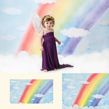 Vaikams 1-asis Gimtadienis Fone Vaivorykštė Unicon Fone Baby Shower Pyragas Stalo Apdailos Rožinė Mergaitė temą Fotografijos Backdrops