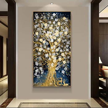 Abstrakti Aukso Medžiai, Gėlės, Paveikslai Tapyba Balta Turtingas Medžio, Sienos Menas, Plakatų ir Spausdina Kambarį Namų Dekoro Cuadros