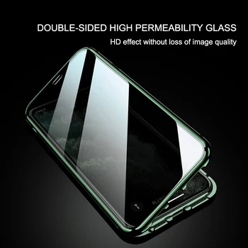 Dvigubi šoniniai stiklai telefono dėklas skirtas Iphone 11 Pro Max Didelio skaidraus stiklo plius lydinio Rėmas 
