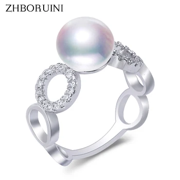 ZHBORUINI Smulkių Perlų Žiedas Papuošalai Natūralių Gėlavandenių Perlų Tuščiaviduriai Didelis Žiedai 925 Sterlingas Sidabro Moterų Didmeninės Vestuvių