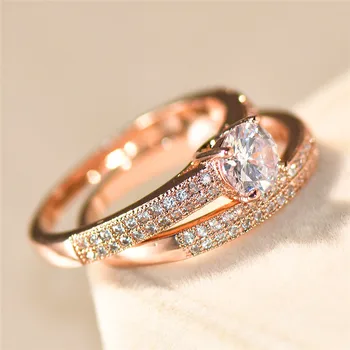 Puikus Kristalų Cirkonis Vestuvių Žiedas Nustatyti Aukščiausios Kokybės 18KT Rose Gold Filled bižuterijos Žada Sužadėtuvių Žiedai Moterims