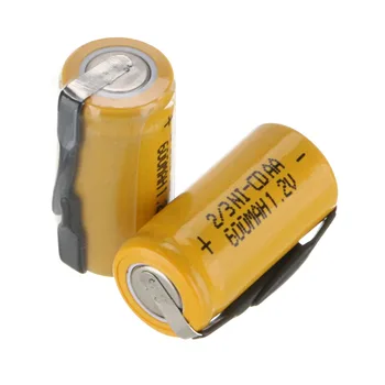 2vnt Anmas Galios 1.2 V 600mAh skaičius 2/3 AA Ni-CD Įkrovimo Baterija (akumuliatorius Geltona Spalva ni-cd Akumuliatoriai 28mm x kaip 14mm
