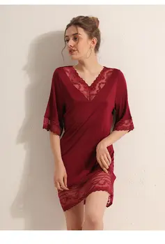 2020 Mados Naujų Gryno Šilko Moterų Sexy V kaklo Nėrinių Sleepwear Suknelė Naktį Suknelė SI0058