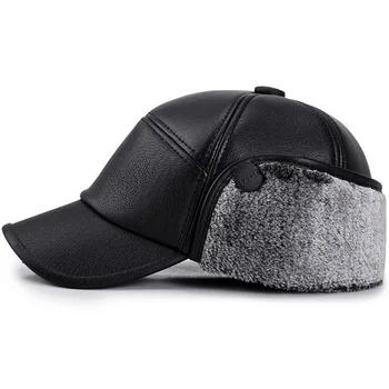 Vyriški Dirbtiniais Kailiais Bombonešis Hat, Black Pu Odos Padengti Ausis Žiemos Beisbolo kepuraitę Dovana Tėtis Skrybėlę