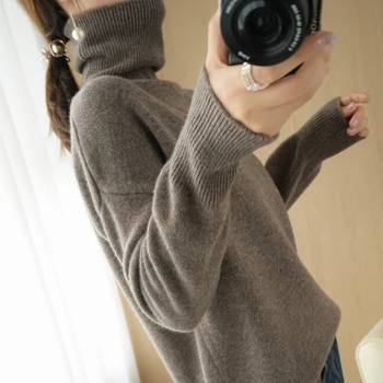 Naujas aukštas moterų kaklo purus vilnos megztinis džemperis megztinis storas megztas kašmyro megztinis išorinis dėvėti bazės dydžio šiltą viršų