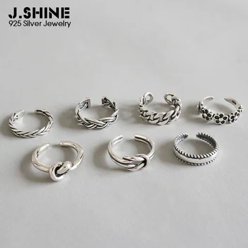 JShine moteriški Žiedai Atidarykite Reguliuojamas 925 Sterlingas Sidabro Midi Piršto Sąnario Žiedas Retro Gėlių Kojų Grandinės Žiedas Paplūdimio Pėdų Papuošalai