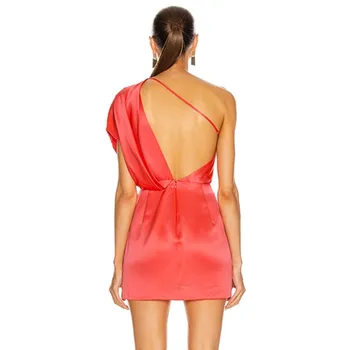 Moterų Sexy Vieną Petį Puoštas Raudonos Spalvos Lady Suknelė 2020 Dizainerio Mados Elegantiškas Vakaras Šalis Suknelė Vestidos