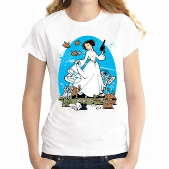 Moterų Mados Trumpas Rankovės Marškinėliai Princesė Leia Artsy Juoda Ir Balta Gražus Piešinys Mergina Marškinėlius Tee Harajuku Streetwear