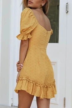 Yellow Polka Dot Vasaros Suknelės Nėrinių Tuščiaviduriai Iš Mini Sundress 2021 Paplūdimio Boho Suknelės Atsitiktinis Mados Vestidos Mujer