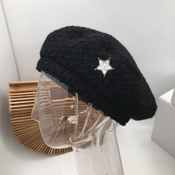 Naują mezgimo tvido kepurė hat beretė dailininko moterų black joker mada web įžymybė paties stiliaus atkurti senovės būdų Engla