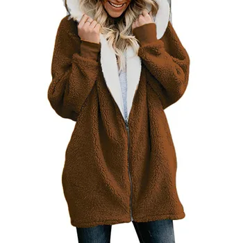 2019 Ilgai pagrindinių moterų striukė pavasario rudens gobtuvu dirbtiniais kailių paltai ir striukės moterims šiltas plius dydis viršutiniai moterų kailis CDR643