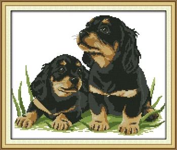 Du šunis (3) kryželiu rinkinys 18ct 14ct 11ct skaičius atspausdinta drobė siūlės siuvinėjimo 
