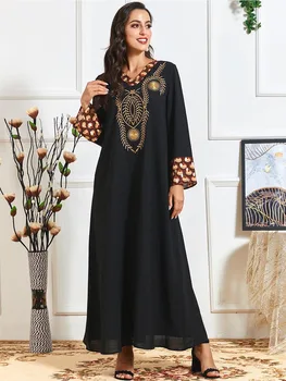 Derliaus Musulmonų Suknelė Moterims Rudenį Maroko Kaftan Trumpas Rankovės Maxi Hijab Vestidos Islamo Drabužių Abayas Musulman Dubajus Kimono