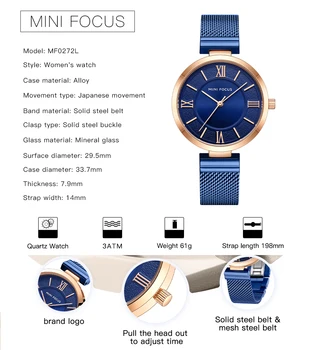 MINIFOCUS Moterų Laikrodžiai Top Brand Prabanga Paprasta Kvarcinis Analoginis Laikrodis Mėlyna Nerūdijančio Plieno Dirželis Mados Elegantiška Panele Žiūrėti Mergaitės