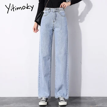 Yitimoky Aukšto Juosmens Džinsai Moteris Pločio Kojų Kelnės Džinsinio Audinio Nėrinių Varčias, Visas Ilgis Apačioje Vintage Drabužių Streetwear 2021 M. Pavasarį