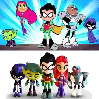 Teening Titans EITI Anime Veiksmų Skaičiai Žaislai Robin Cyborg Žvėris Berniukas Varnas PVC Animacinių filmų Modelis Gimtadienio Dovanos juguetes Vaikams