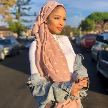 Mados Paprastas Šalikas Minkštas Kamuolys Galvos Apsiaustas Musulmonų Moterims Pom Pom Medvilnės Hijab Šalikai islamo Malaizija Skarelė Kietas Turbaną