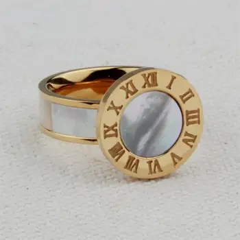 WLR0368 karšto pardavimui, 2 spalvų nerūdijančio plieno žiedas moterims.baltas Puošnus paprastas žiedas . Mados Dizaino romėniškais skaitmenimis žiedai