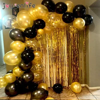 115pcs Juodojo Aukso konfeti Balionų Girliandą Arka su Metalo Užuolaidos Fone 2021 Laimingų Naujųjų Metų Gimtadienio dekoracijos