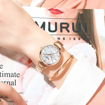 Laikrodžiai Moterims Prabangos Prekės CURREN Elegantiškas Plonas Kvarcinis Laikrodis su Nerūdijančio Plieno Paprasta Moteris Laikrodis
