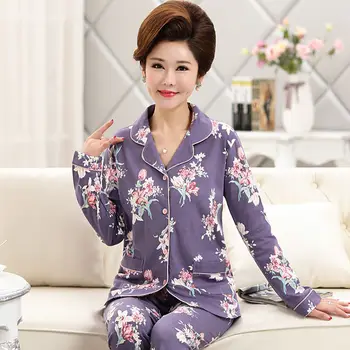 Moterų Rudenį Medvilnės Pižama Rinkinys Moterims ilgomis Rankovėmis Gėlių pižamos Sleepwear naktiniai drabužiai Loungewear Pijama Mujer