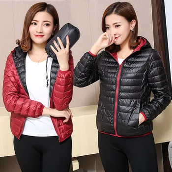 2020 m. Žiemos Moterys dvipusis Žemyn Striukės Ultralight Gobtuvu Ančių Pūkų Paltai Nešiojami Vėjo Grįžtamasis Moterų Puffer Jacket