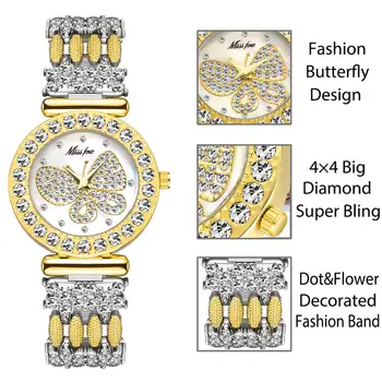 MISSFOX Drugelis Moterų Watch Top Prabangos Prekės Diamond 18k Auksas, Sidabras Ponios Žiūrėti Vandeniui Kūrybinis Dizainas Laikrodis 2019
