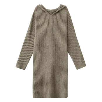 YAMDI moterų megztinis suknelė, prašmatnus moterų atsitiktinis pavasarį, rudenį, žiemą megztinis moteris megztas storas ilgas su gobtuvu megztinis sukneles kietas