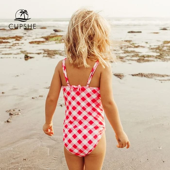 CUPSHE Mėlyna ir Balta dryžuotas medvilnės audinys vientisas maudymosi kostiumėlis Bamblys merginų Ir Mergaičių, Vaikai maudymosi kostiumėlį 2021 Vaikų Maudymosi Kostiumai 2-12 Metų