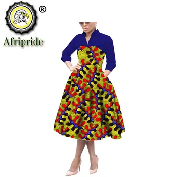 Afrikos spausdinti suknelės moterims dashiki komplektus-line, marškinėliai suknelė su kišenėje šalies atsitiktinis ankara vaškas batikos AFRIPRIDE S1925109